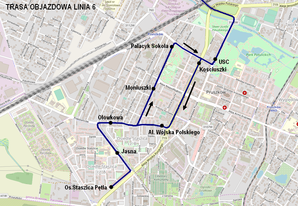 Linia 6 mapa objazdu 